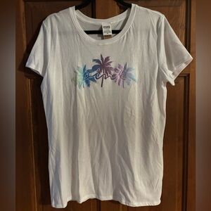 PINK Victoria Secret’s Palm Tree Glittery Tee Shirt White